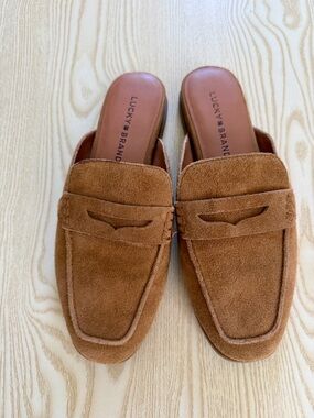 Lucky Brand Tan Suede Penny Loafer Mules